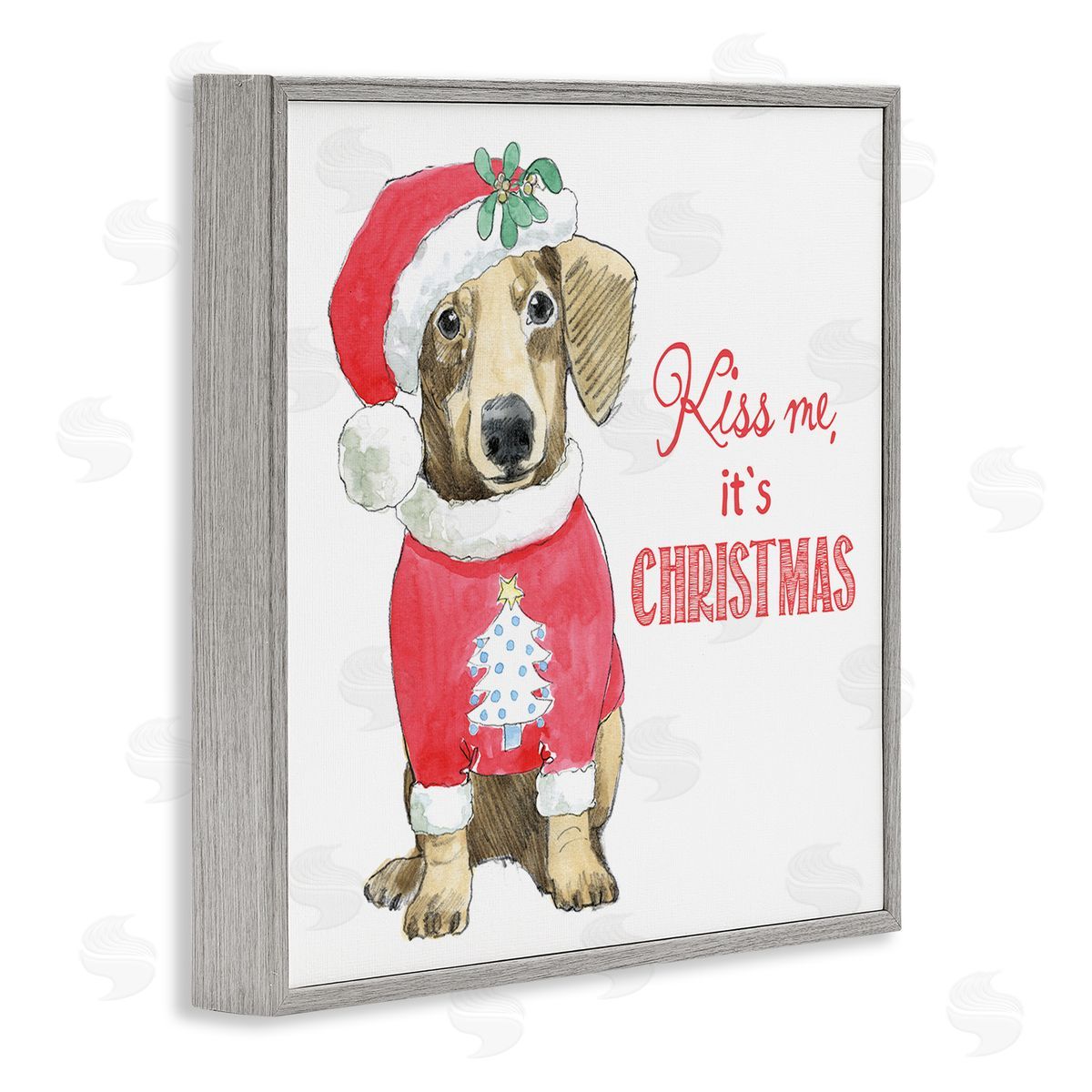 Beth Grove Kiss Me It's Christmas Dog Wearing Holiday Clothes Gray Framed Glicee Wall Art Print