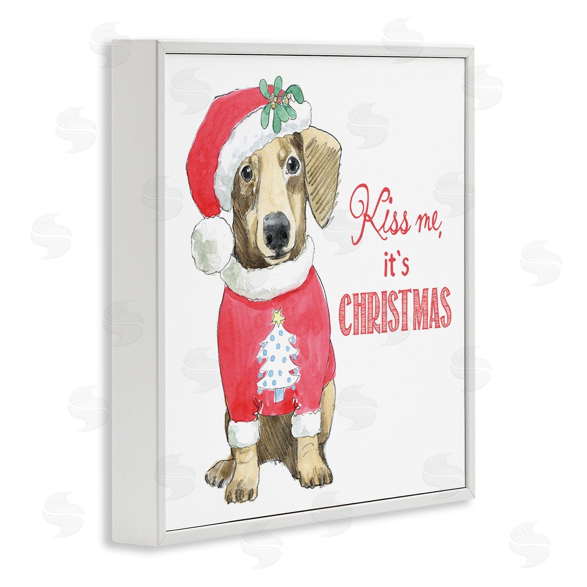 Beth Grove Kiss Me It's Christmas Dog Wearing Holiday Clothes White Framed Glicee Wall Art Print