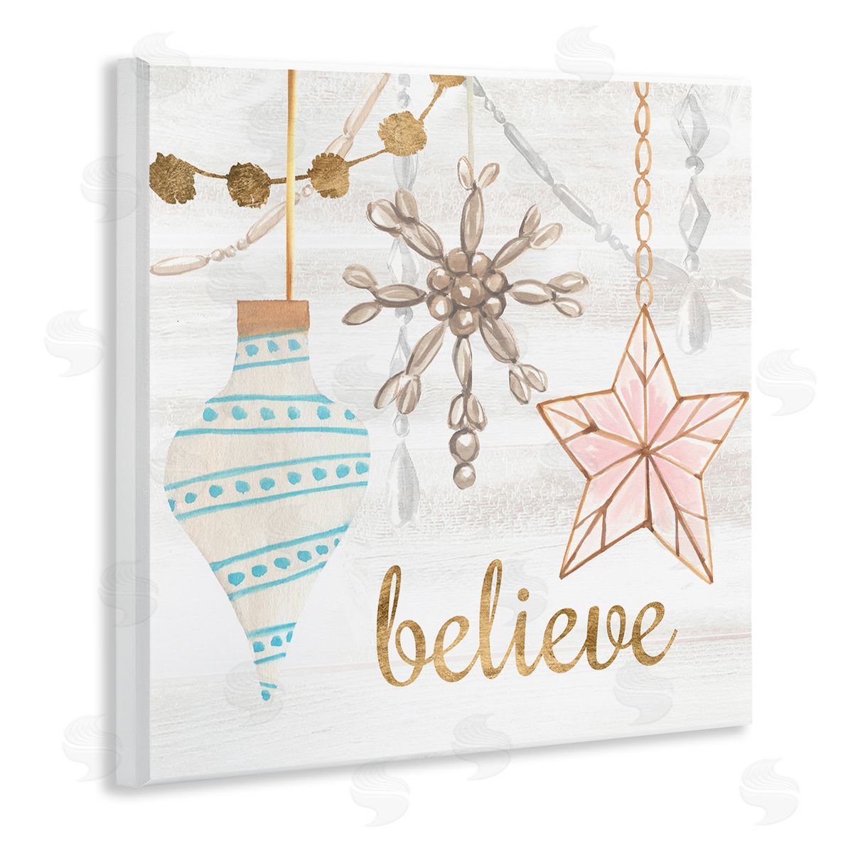 Annie Warren Glimmering Believe Text Holiday Ornaments Star Snowflake   Wooden Wall Plaque Art Print