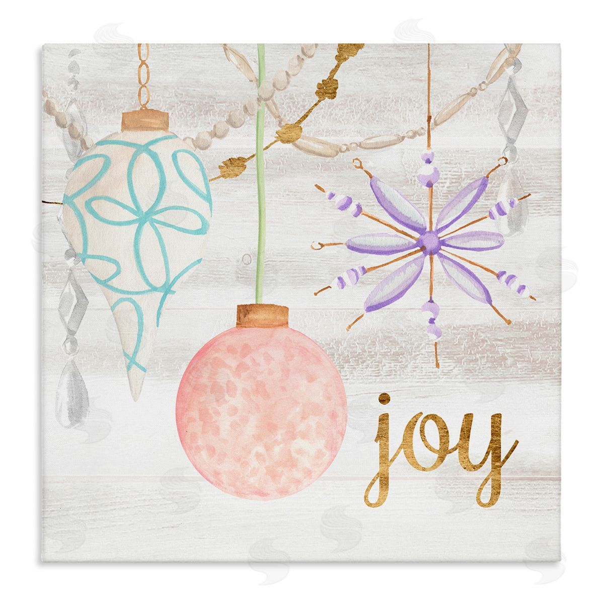 Annie Warren Hanging Holiday Ornaments Festive Joy Glam Text  Stretched Canvas Wall Art Print