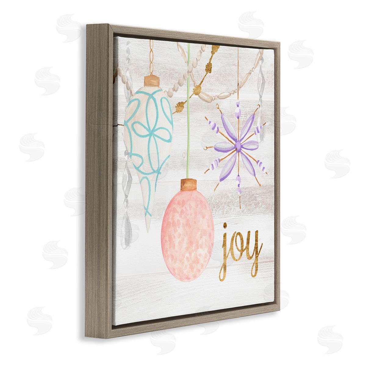 Annie Warren Hanging Holiday Ornaments Festive Joy Glam Text  Brown Floating Frame Canvas Wall Art Print