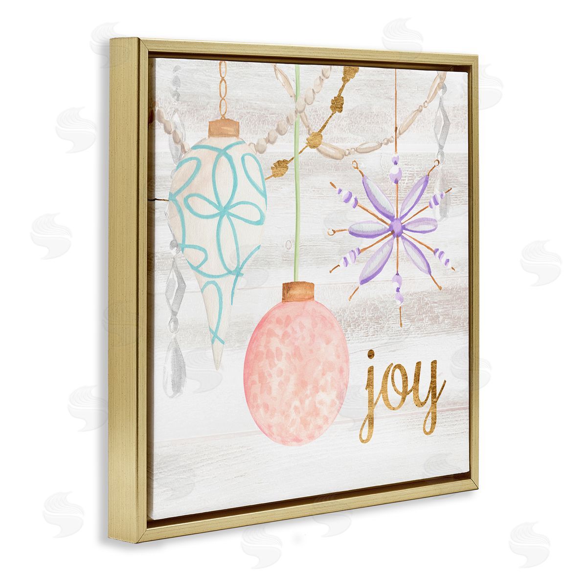 Annie Warren Hanging Holiday Ornaments Festive Joy Glam Text  Gold Floating Frame Canvas Wall Art Print