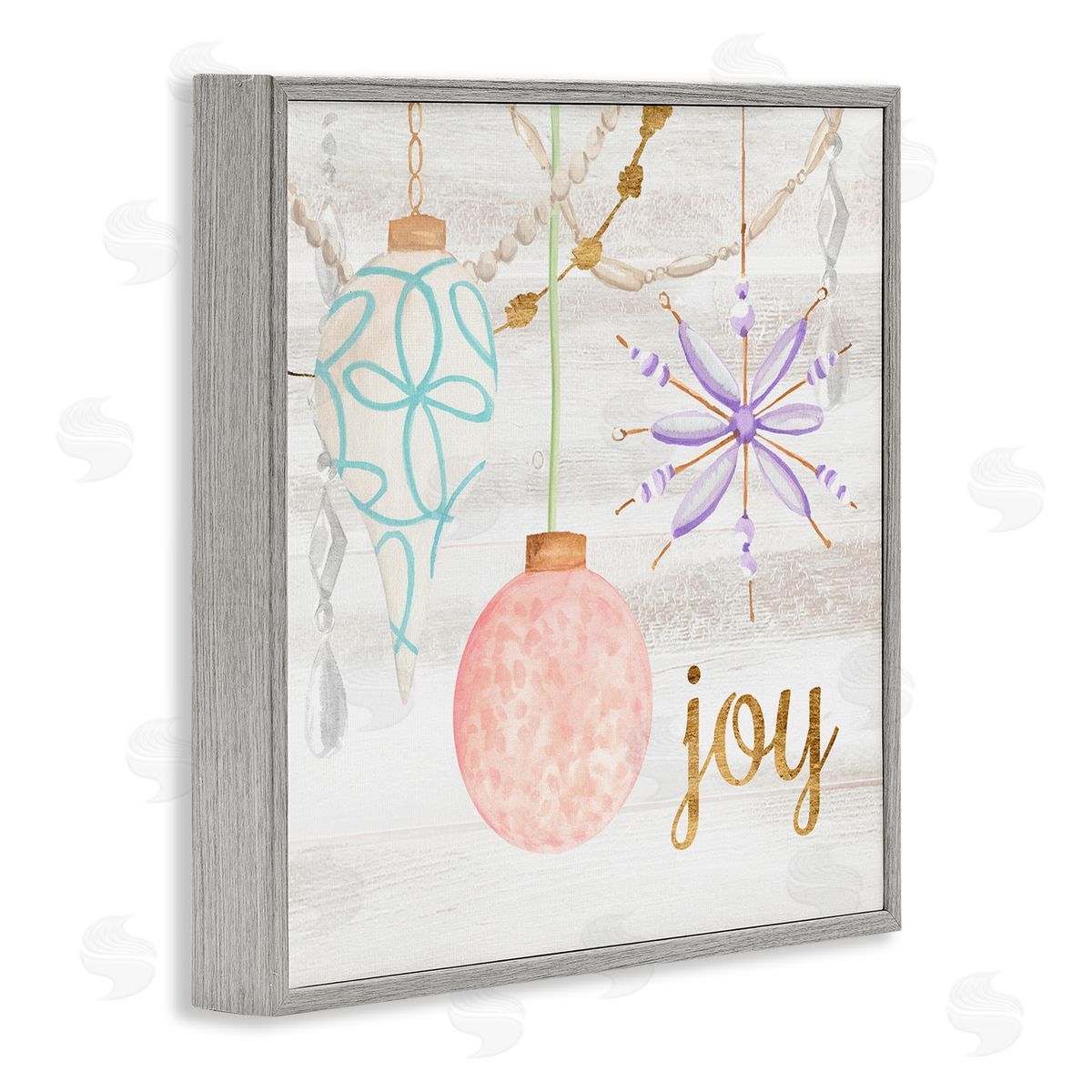 Annie Warren Hanging Holiday Ornaments Festive Joy Glam Text  Gray Framed Glicee Wall Art Print