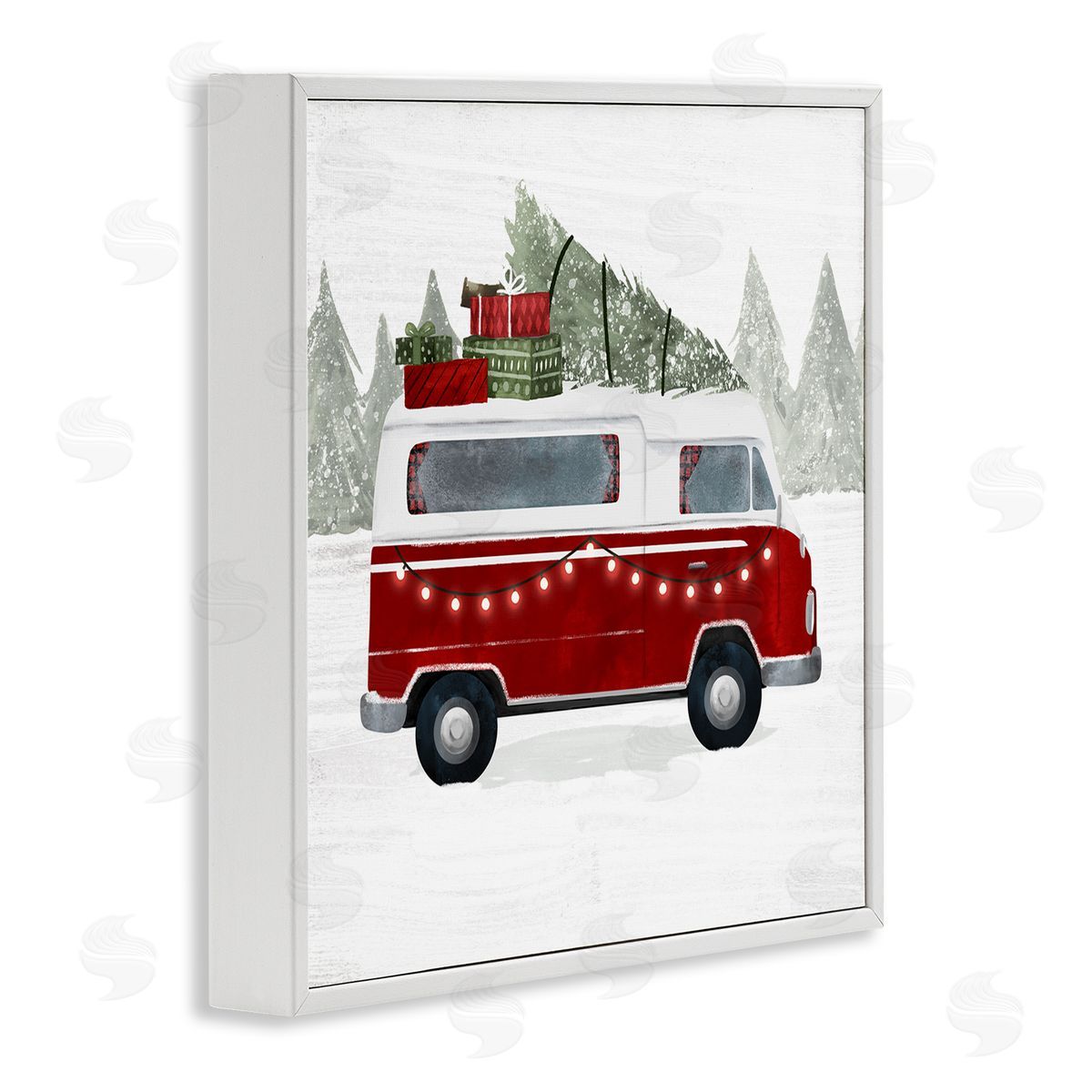 Victoria Borges Red Van Holiday Lights Carrying Christmas Presents White Framed Glicee Wall Art Print