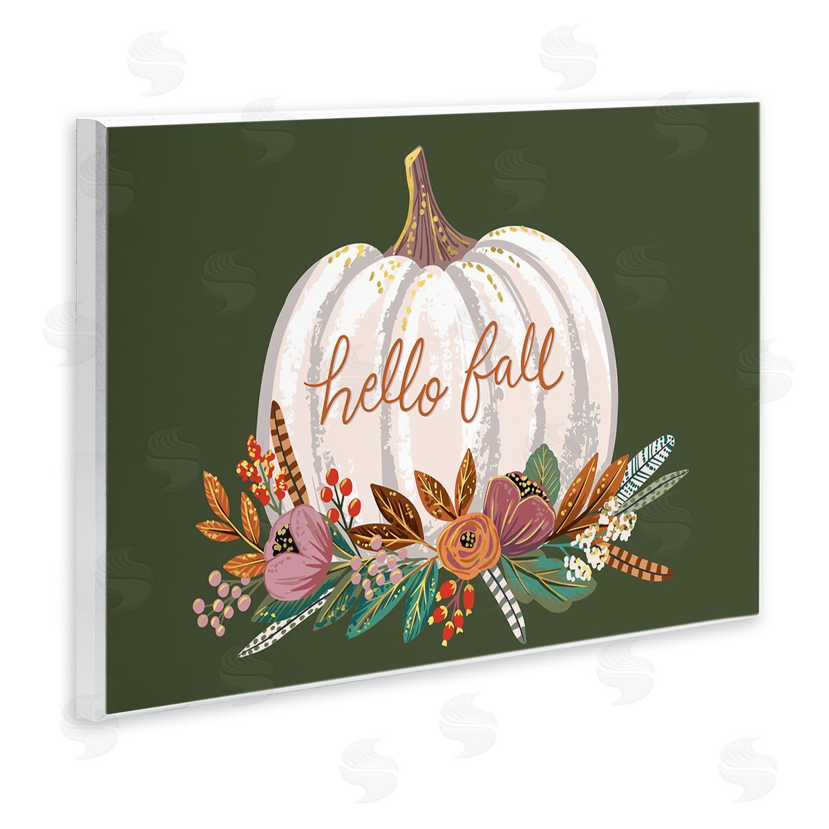 Caroline Alfreds Autumnal Hello Fall Script Pumpkin Gourd Botanicals Wall Plaque Art Print