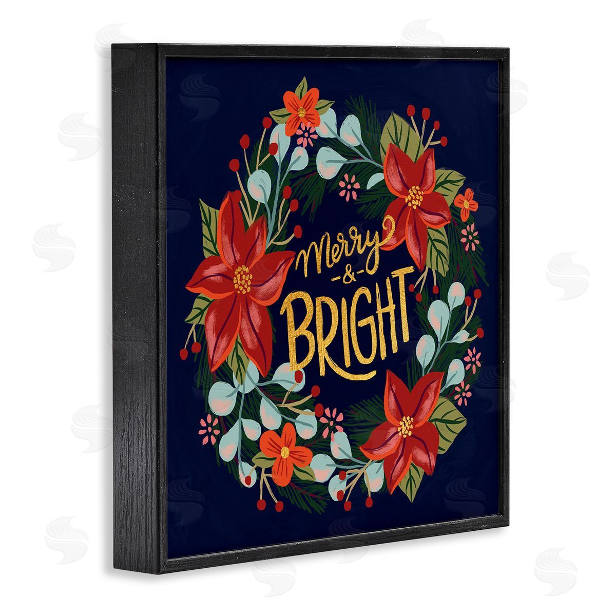 Deborah Curiel Merry And Bright Calligraphy Floral Poinsettia Wreath  Black Framed Glicee Wall Art Print