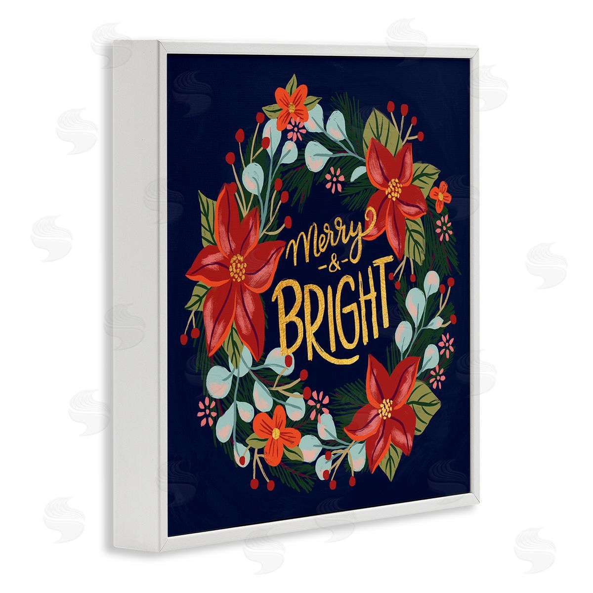 Deborah Curiel Merry And Bright Calligraphy Floral Poinsettia Wreath  White Framed Glicee Wall Art Print