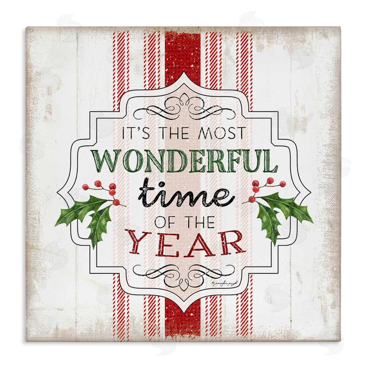Festive Holiday Rustic Stripes Canvas Wall Art, Home Decor by Jennifer Pugh