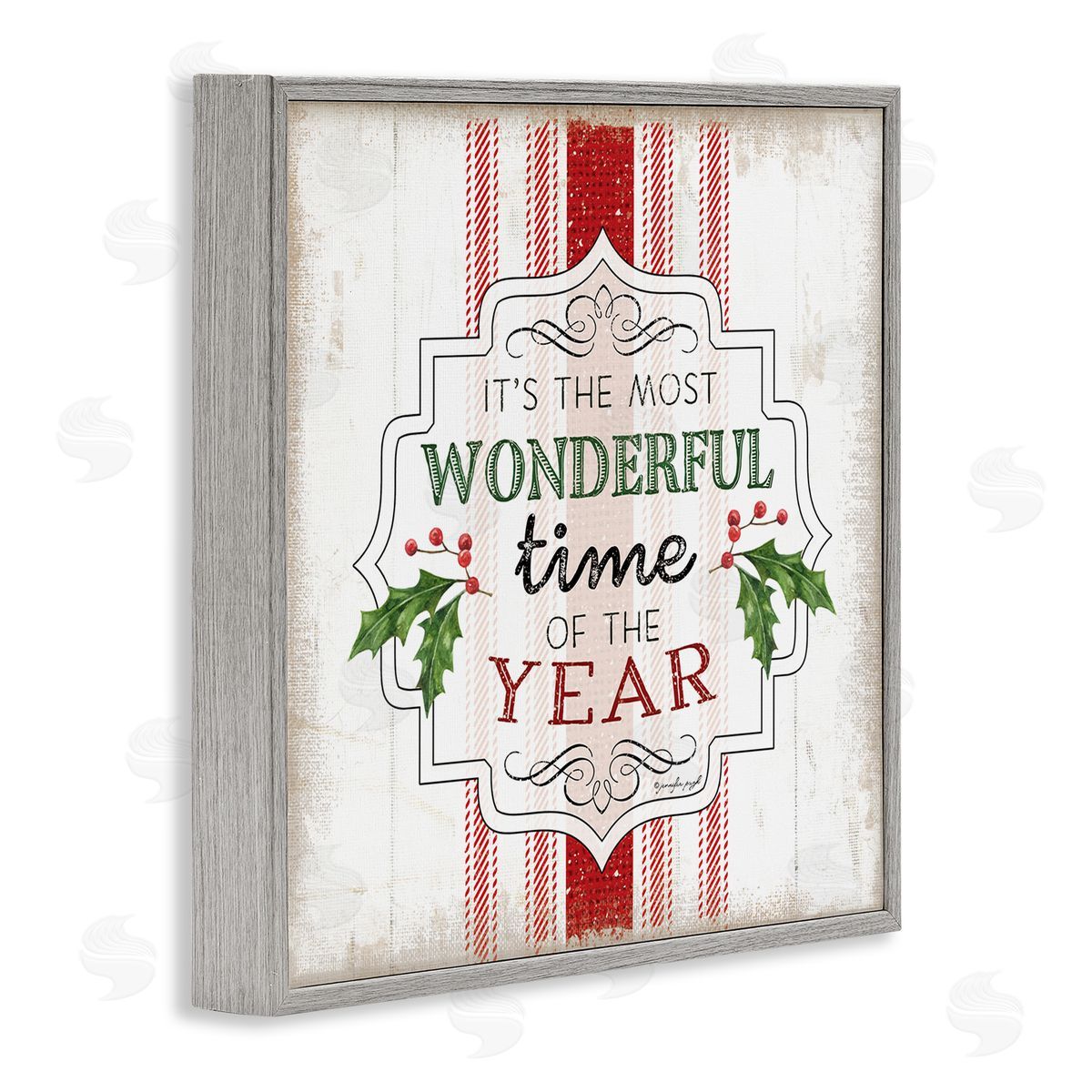 Festive Holiday Rustic Stripes Grey Frame Print Wall Art, Home Decor by Jennifer Pugh