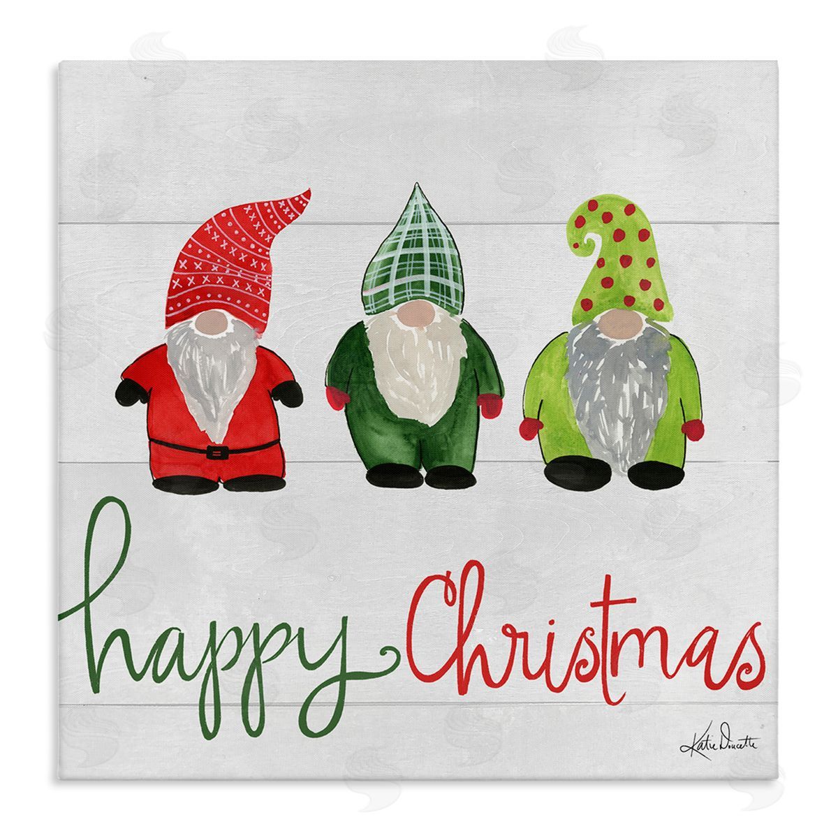 Katie Doucette Happy Christmas Jolly Holiday Gnomes Patterned Hats  Stretched Canvas Wall Art Print