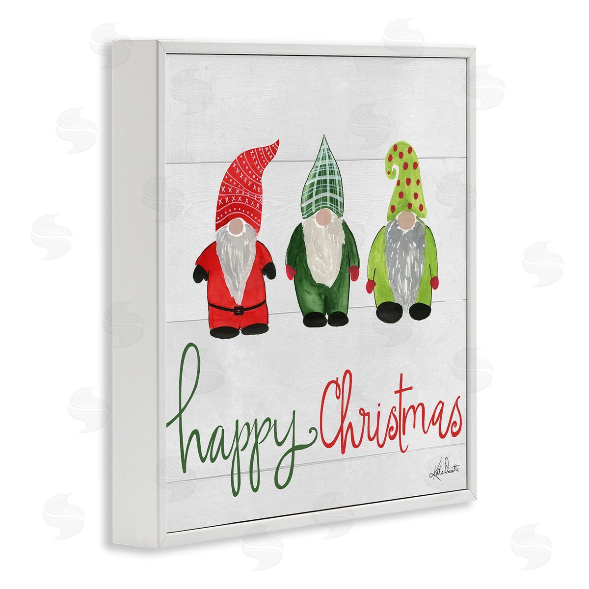 Katie Doucette Happy Christmas Jolly Holiday Gnomes Patterned Hats  White Framed Glicee Wall Art Print