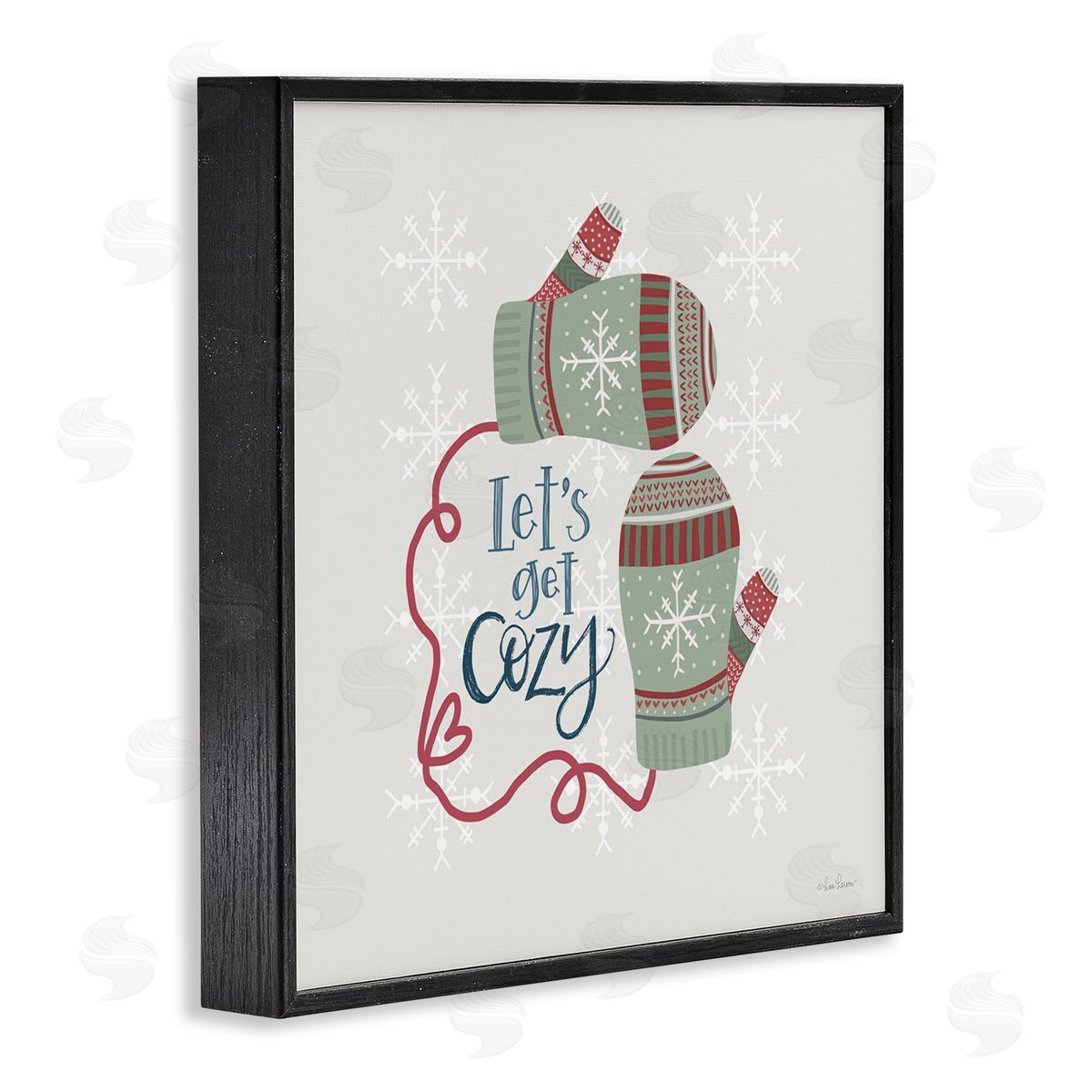 Lisa Larson Let's Get Cozy Winter Mittens Snowflake Pattern  Black Framed Glicee Wall Art Print