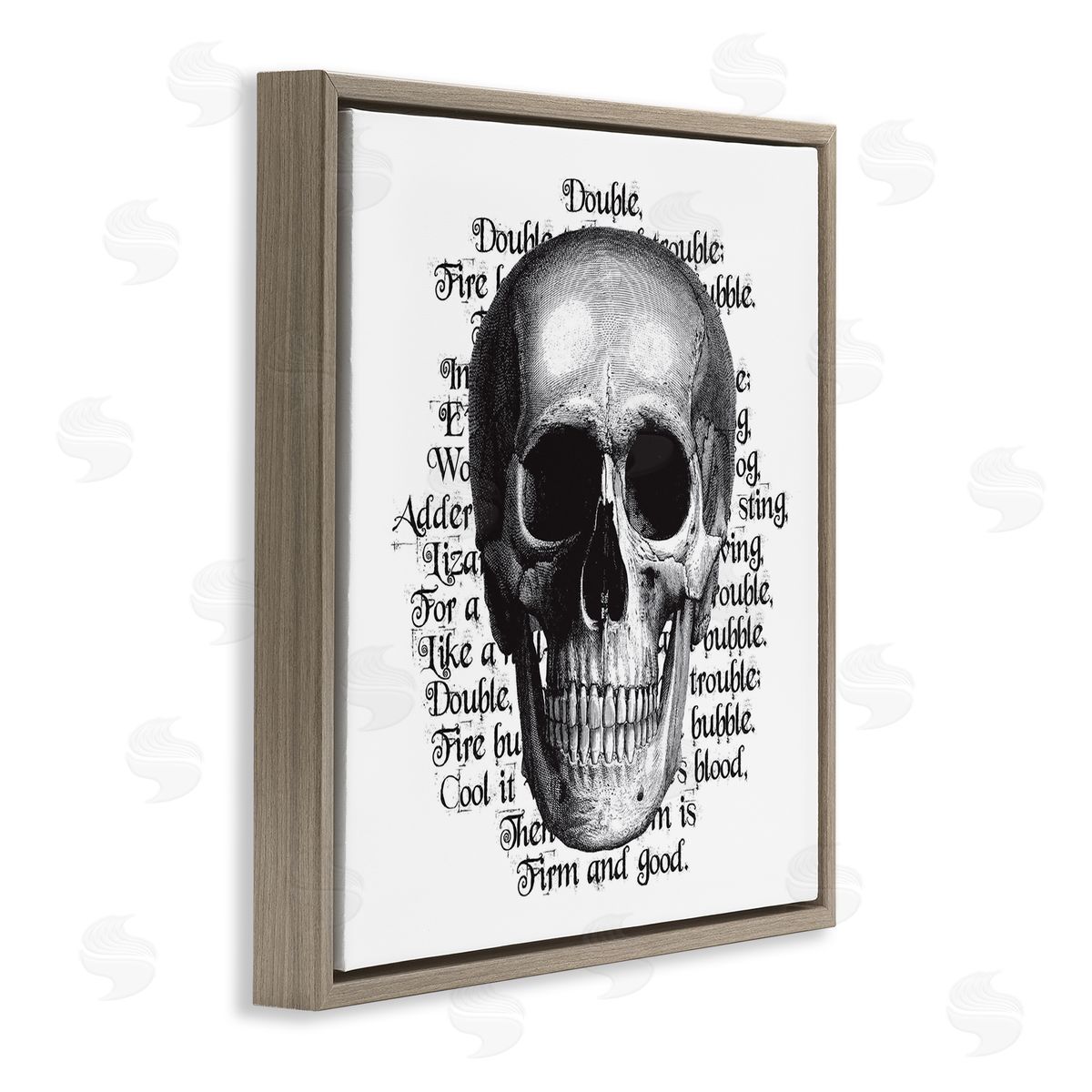 Lettered and Lined Spooky Skull Layered Vintage Script Hex Text  Brown Floating Frame Canvas Wall Art Print