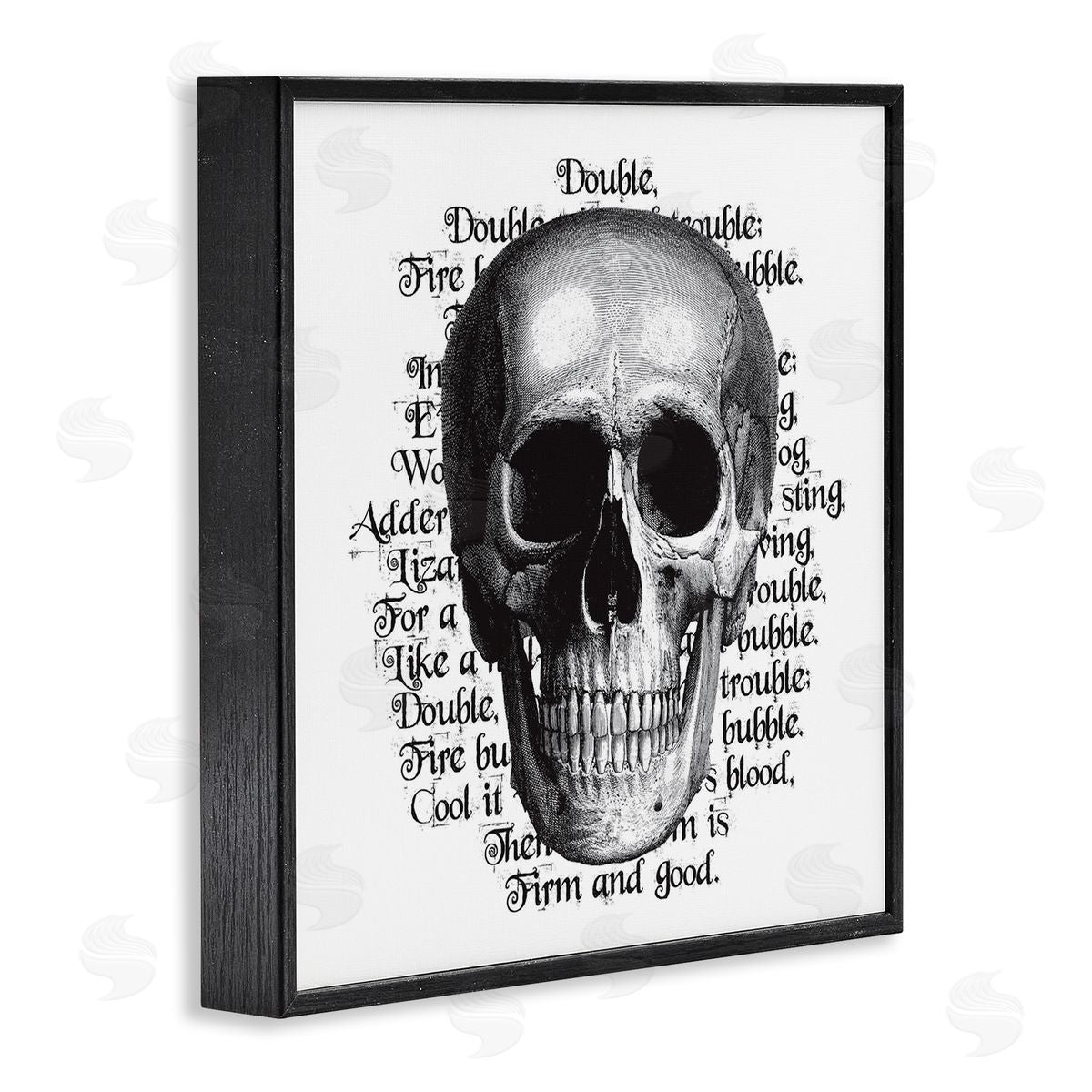 Lettered and Lined Spooky Skull Layered Vintage Script Hex Text  Black Framed Glicee Wall Art Print