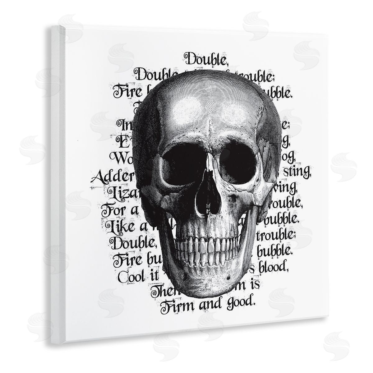 Lettered and Lined Spooky Skull Layered Vintage Script Hex Text  Wooden Wall Plaque Art Print