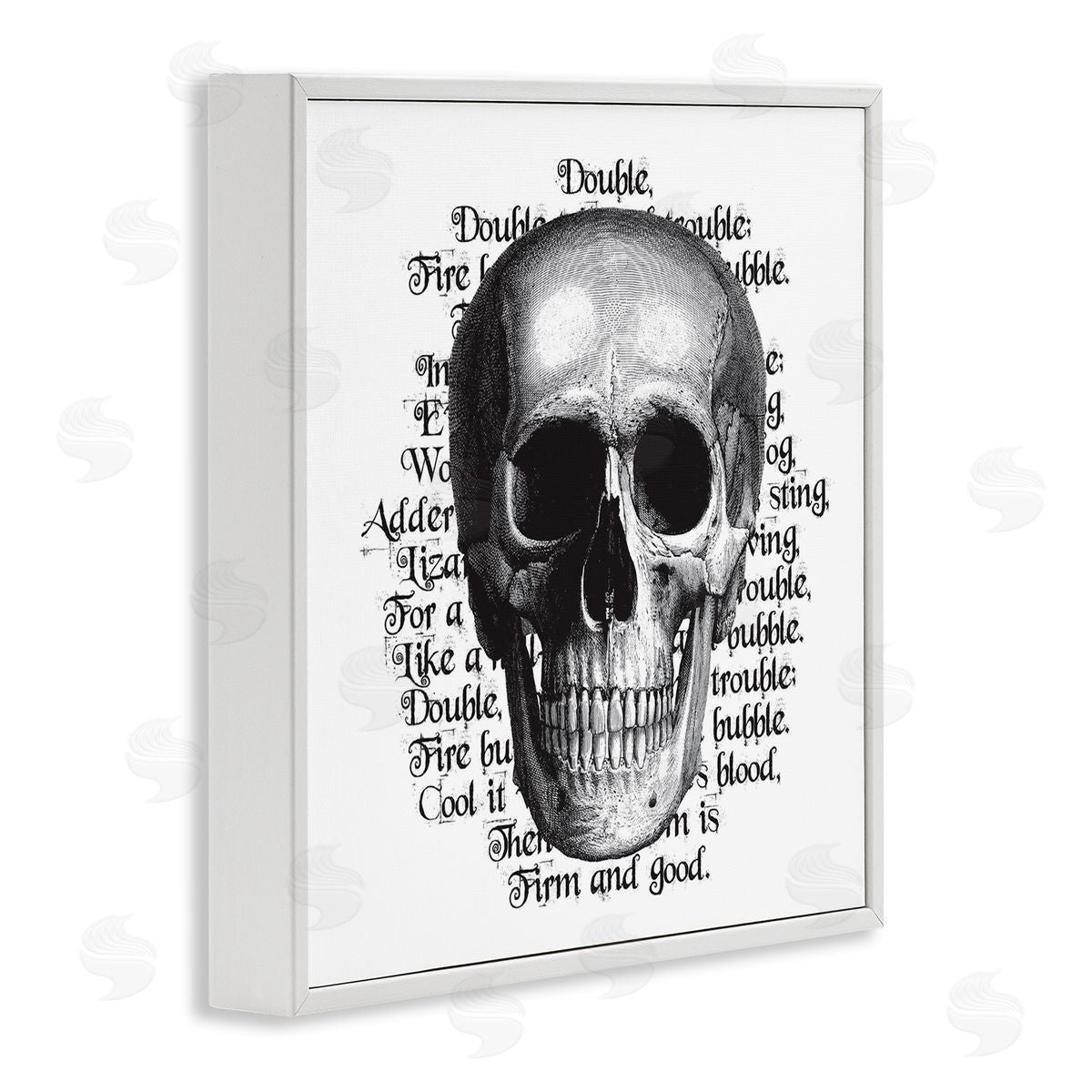 Lettered and Lined Spooky Skull Layered Vintage Script Hex Text  White Framed Glicee Wall Art Print