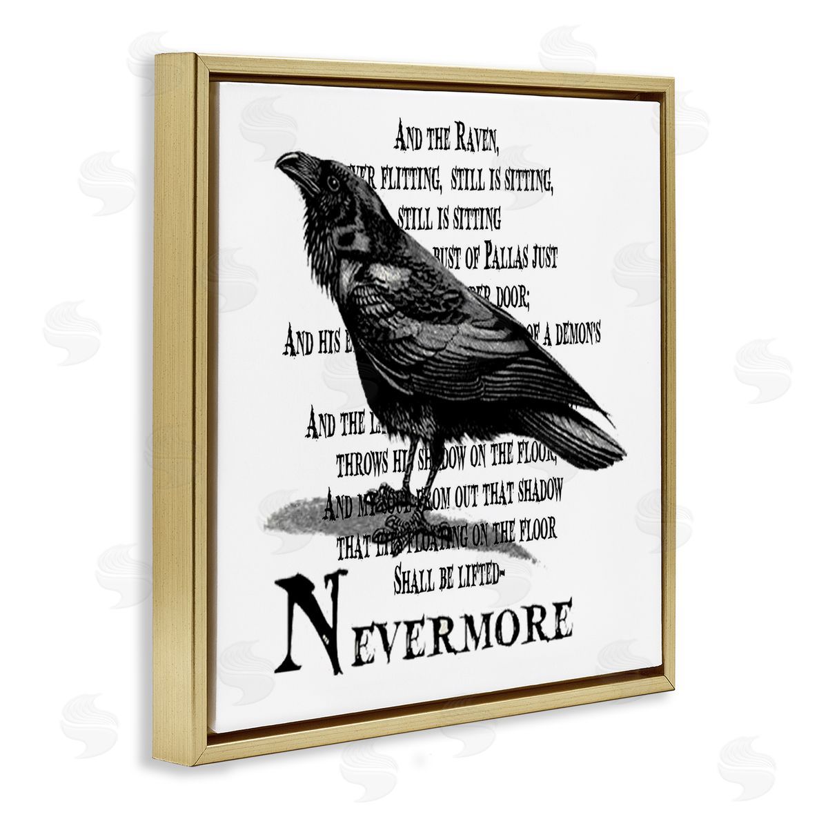 Creepy Halloween Black Crow Raven Gold Floating Frame Canvas Wall Art, Home Decor by Lettered and Lined