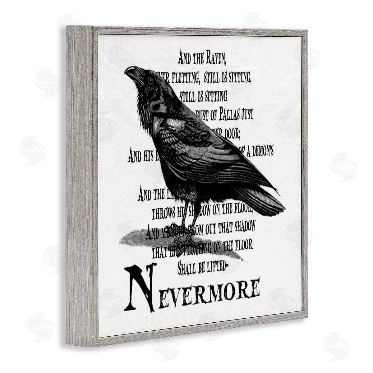 Creepy Halloween Black Crow Raven Grey Frame Print Wall Art, Home Decor by Lettered and Lined