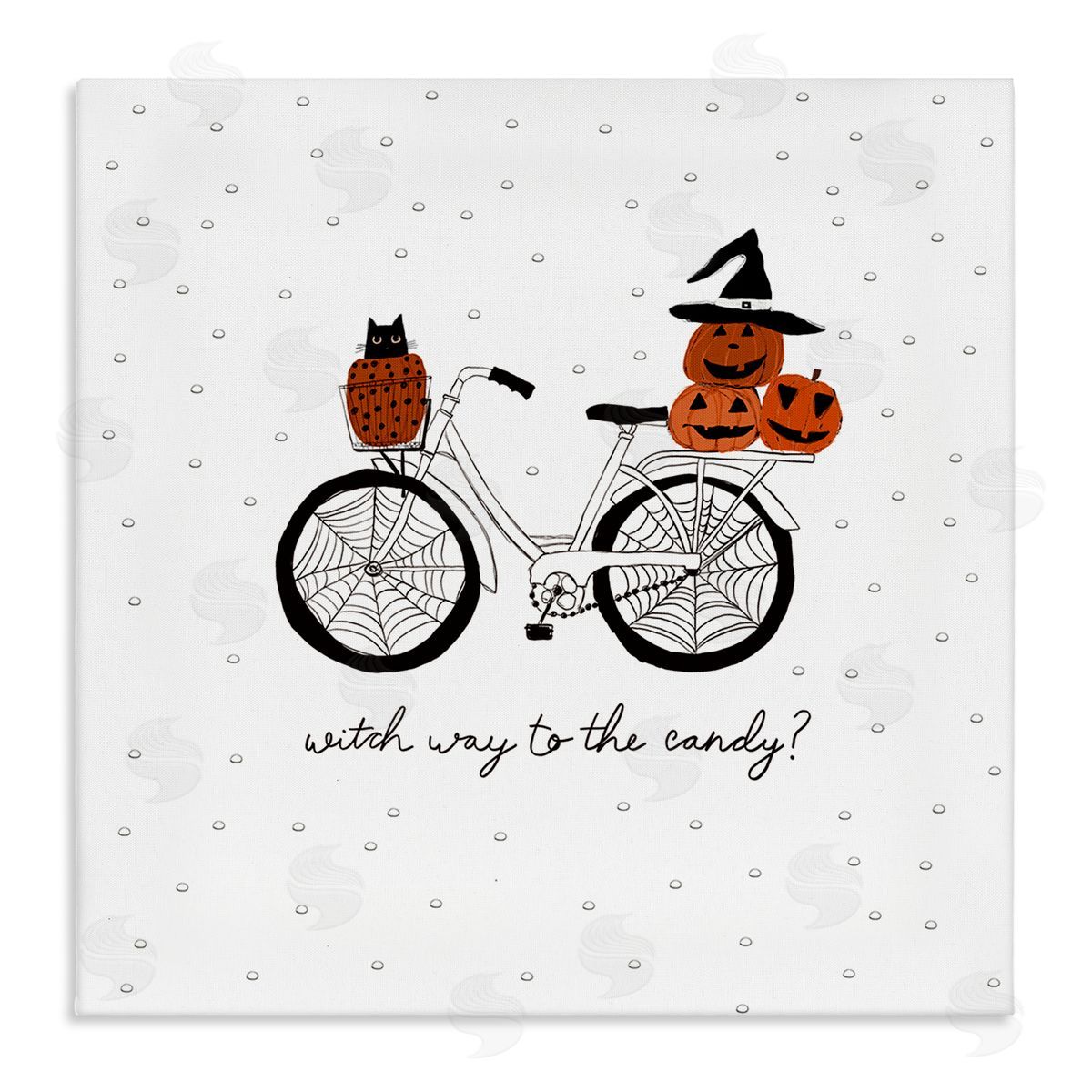 Amylee Weeks Halloween Witty Calligraphy Patterned Pumpkins Cat Bicycle  Stretched Canvas Wall Art Print
