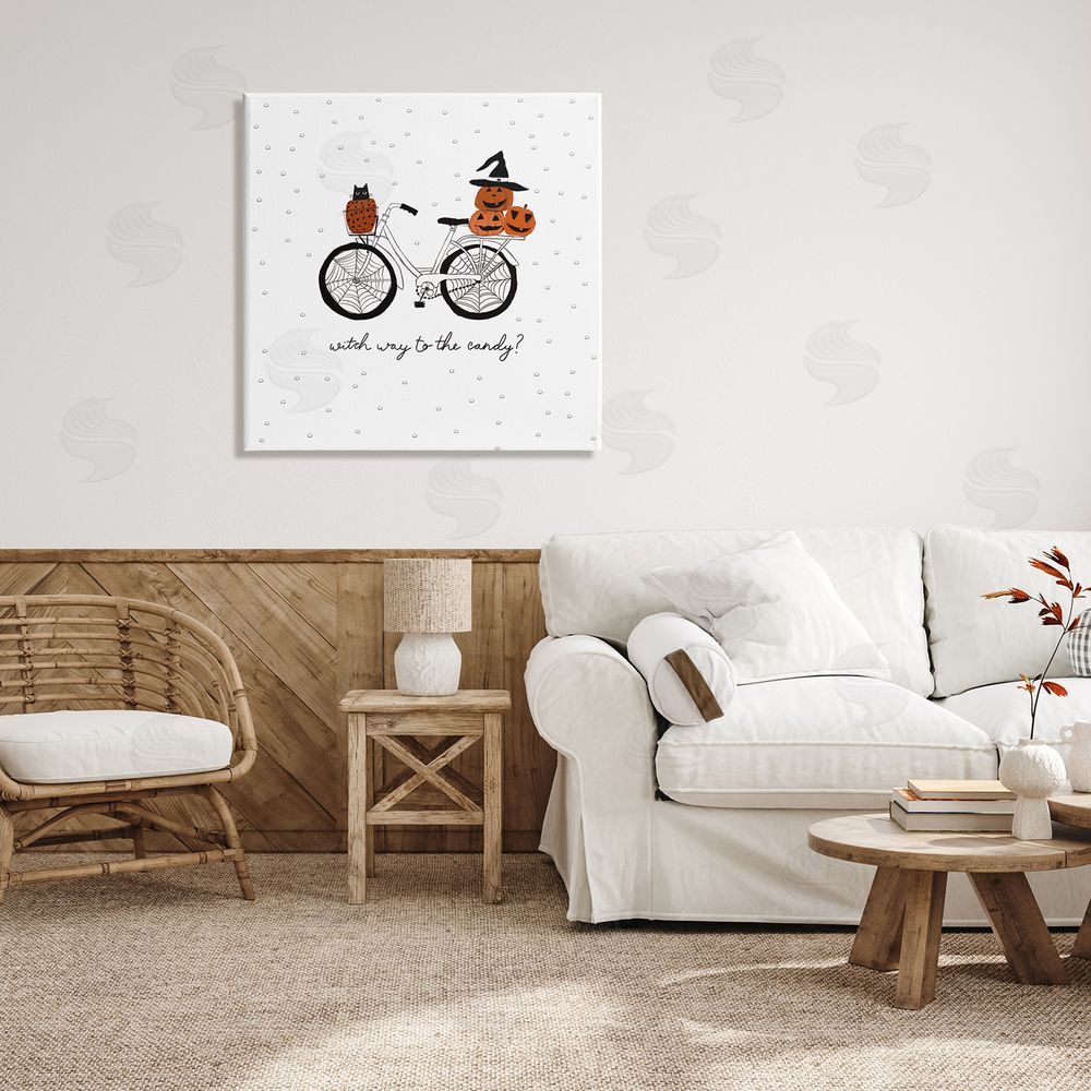 Amylee Weeks Halloween Witty Calligraphy Patterned Pumpkins Cat Bicycle  Canvas Wall Art in Room