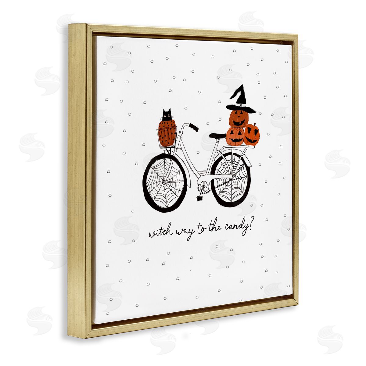 Amylee Weeks Halloween Witty Calligraphy Patterned Pumpkins Cat Bicycle  Gold Floating Frame Canvas Wall Art Print