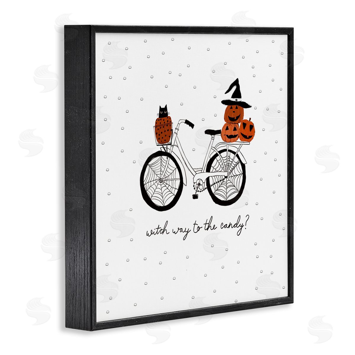 Amylee Weeks Halloween Witty Calligraphy Patterned Pumpkins Cat Bicycle  Black Framed Glicee Wall Art Print