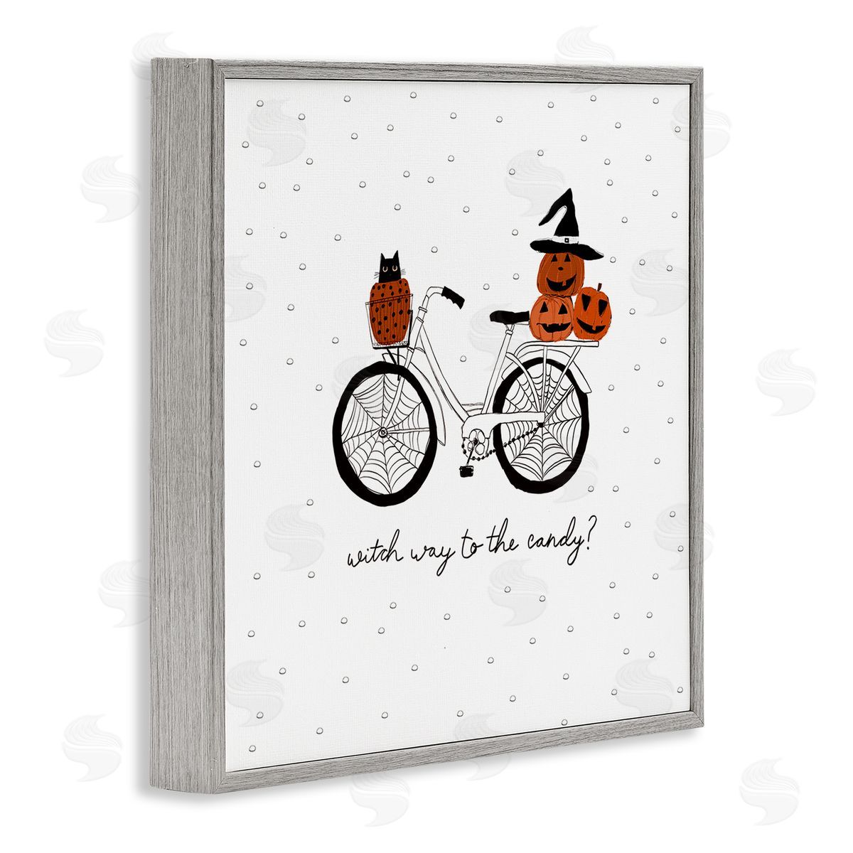 Amylee Weeks Halloween Witty Calligraphy Patterned Pumpkins Cat Bicycle  Gray Framed Glicee Wall Art Print