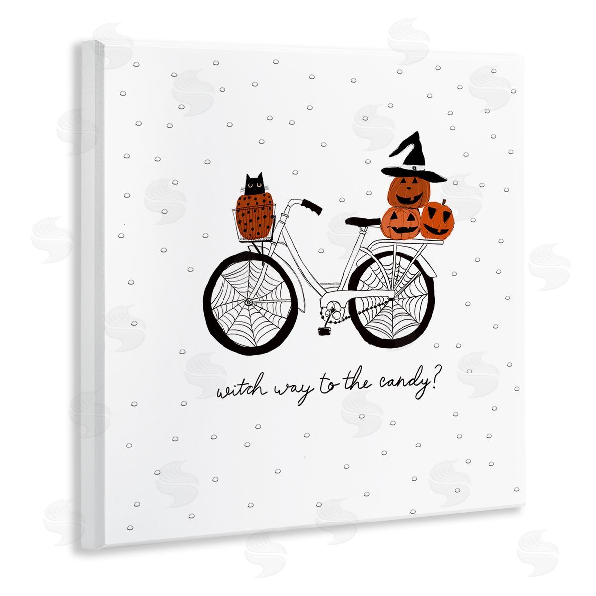 Amylee Weeks Halloween Witty Calligraphy Patterned Pumpkins Cat Bicycle  Wooden Wall Plaque Art Print