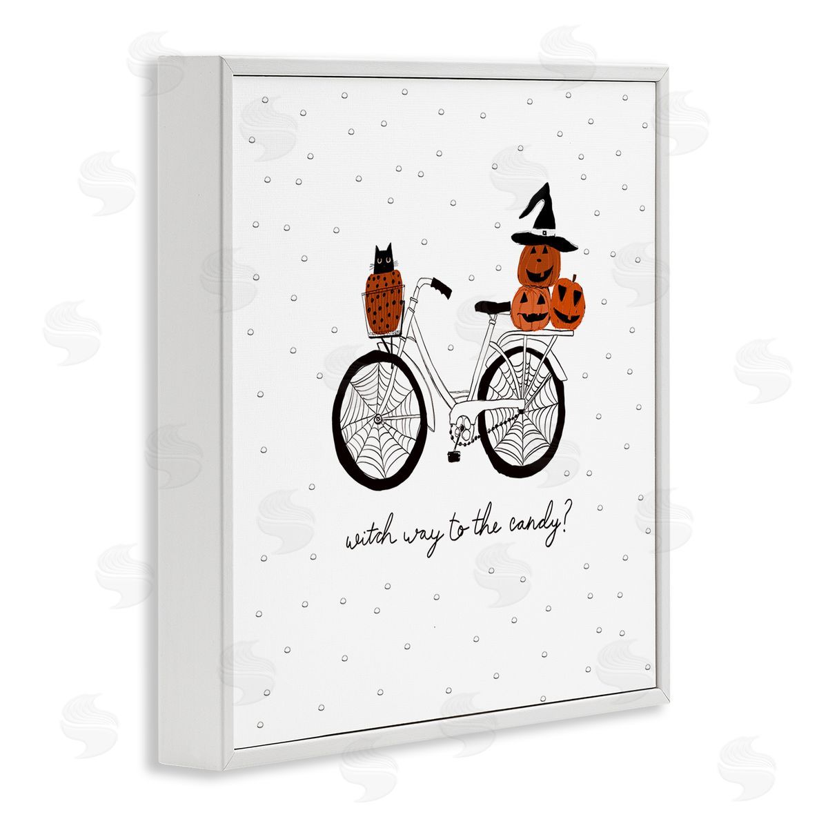 Amylee Weeks Halloween Witty Calligraphy Patterned Pumpkins Cat Bicycle  White Framed Glicee Wall Art Print