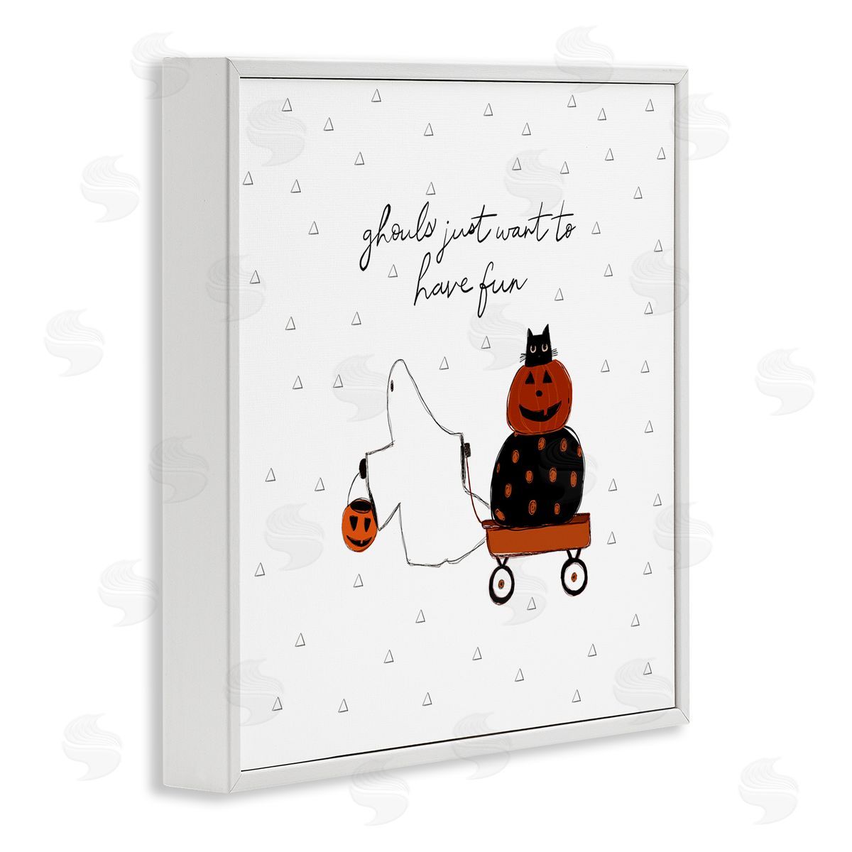 Amylee Weeks Playful Ghost Script Quote Pumpkins Cat In Wagon  White Framed Glicee Wall Art Print