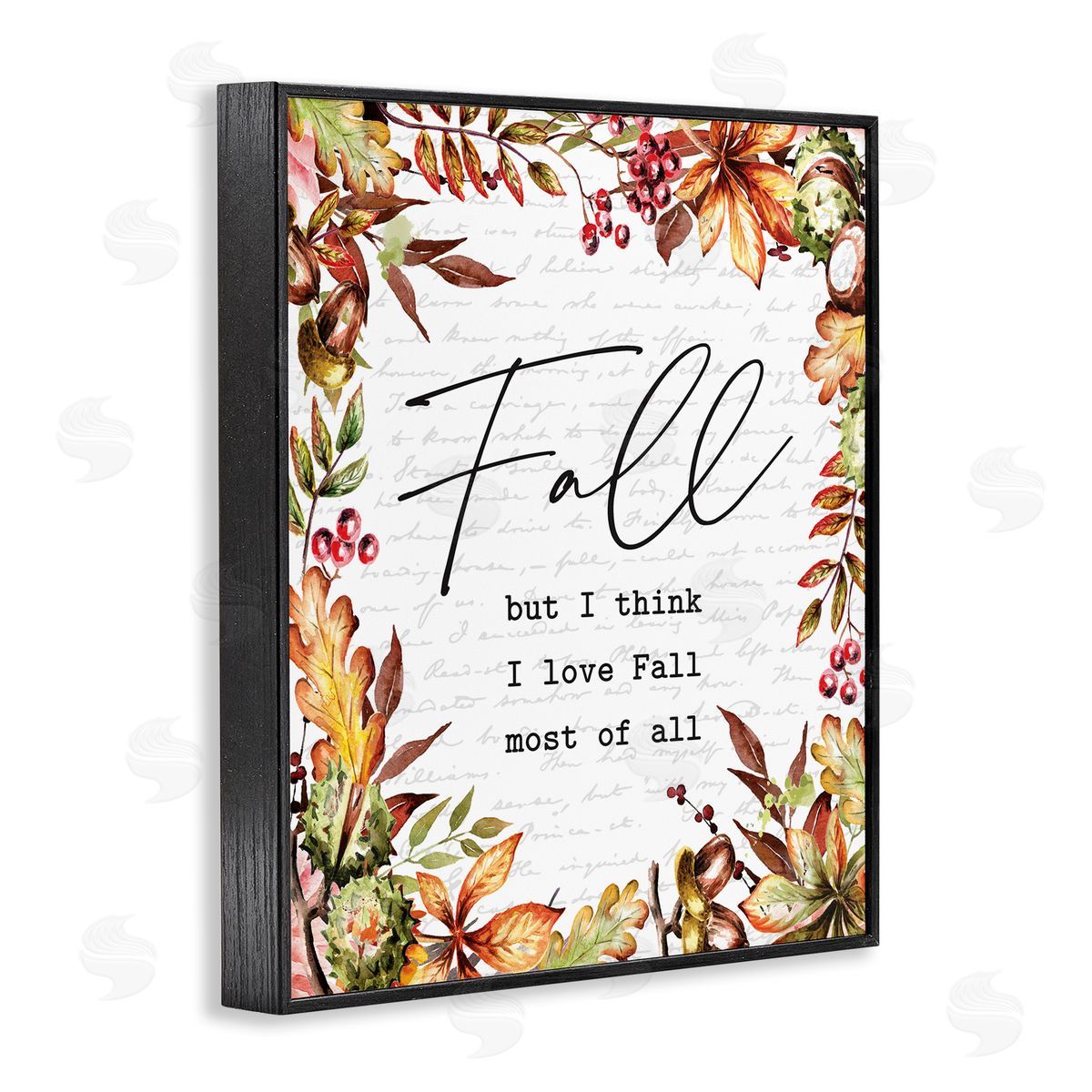 Lettered and Lined Stylish Fall Script Phrase Autumnal Foliage Plants  Black Framed Giclee Wall Art Print