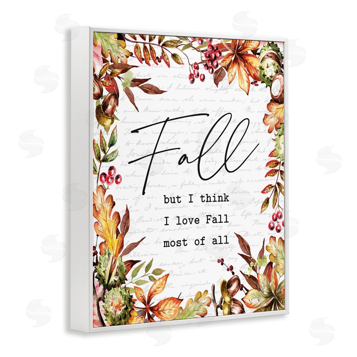 Lettered and Lined Stylish Fall Script Phrase Autumnal Foliage Plants  White Framed Giclee Wall Art Print
