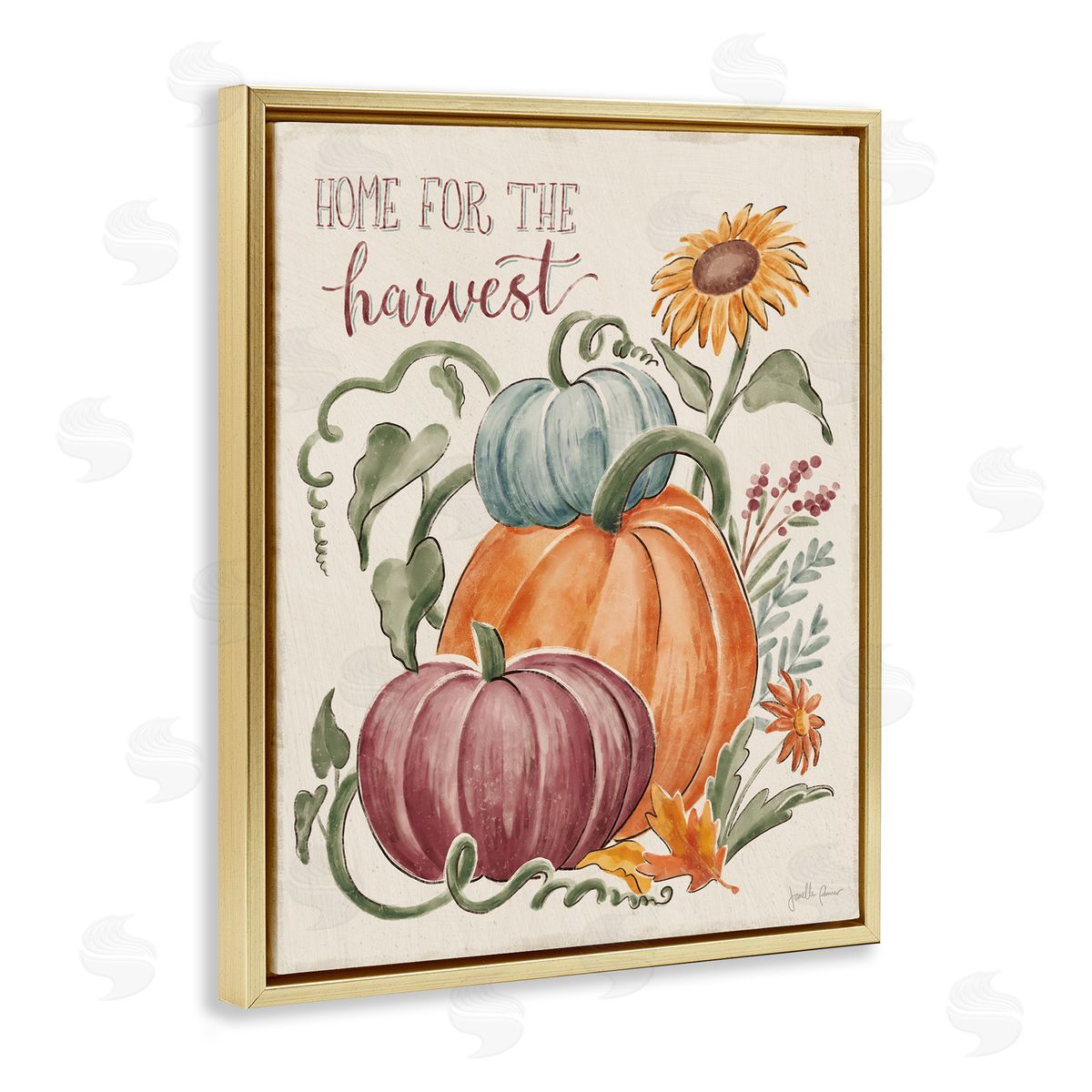 Janelle Penner Home For Harvest Cozy Autumnal Plants Botanical Flowers Gold Floating Frame Canvas Wall Art Print
