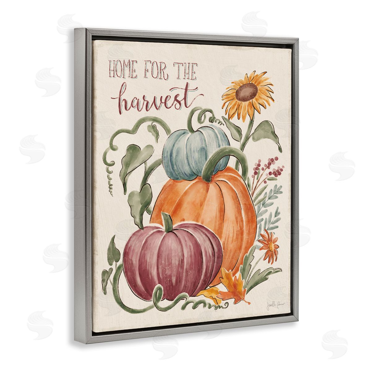 Janelle Penner Home For Harvest Cozy Autumnal Plants Botanical Flowers Gray Floating Frame Canvas Wall Art Print