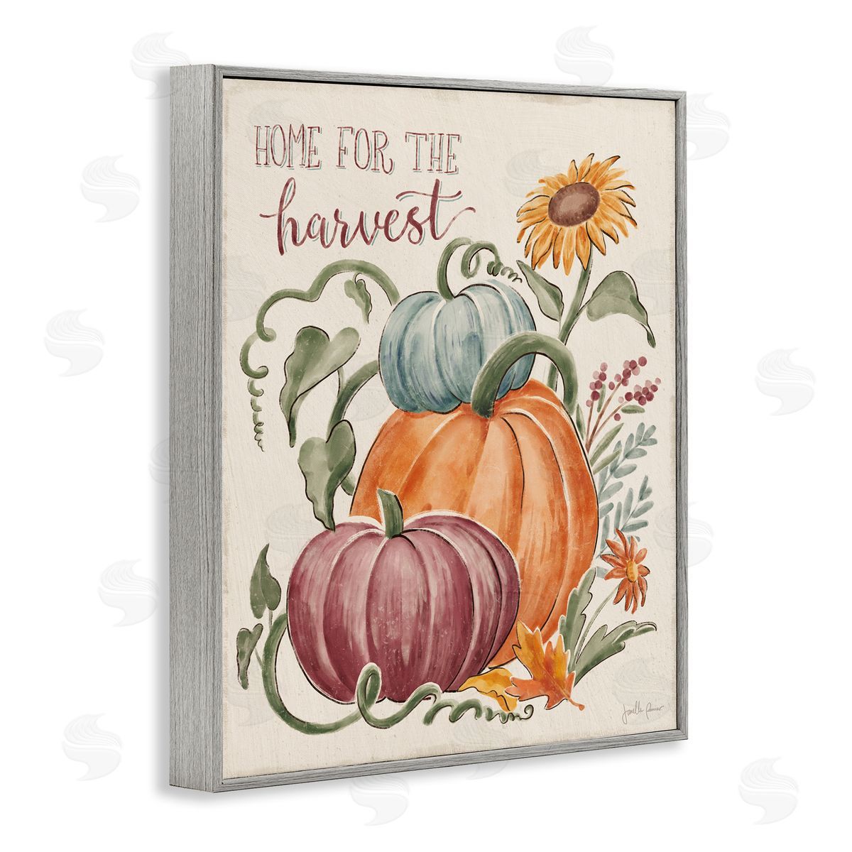 Janelle Penner Home For Harvest Cozy Autumnal Plants Botanical Flowers Gray Framed Giclee Wall Art Print