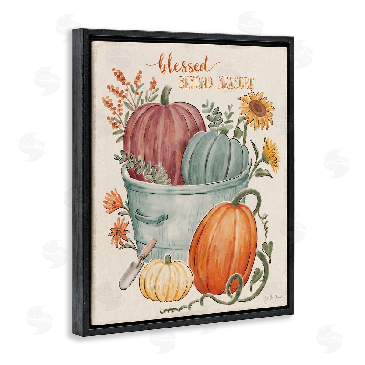 Janelle Penner Blessed Beyond Measure Pumpkin Plants Fall Harvest  Black Floating Frame Canvas Wall Art Print