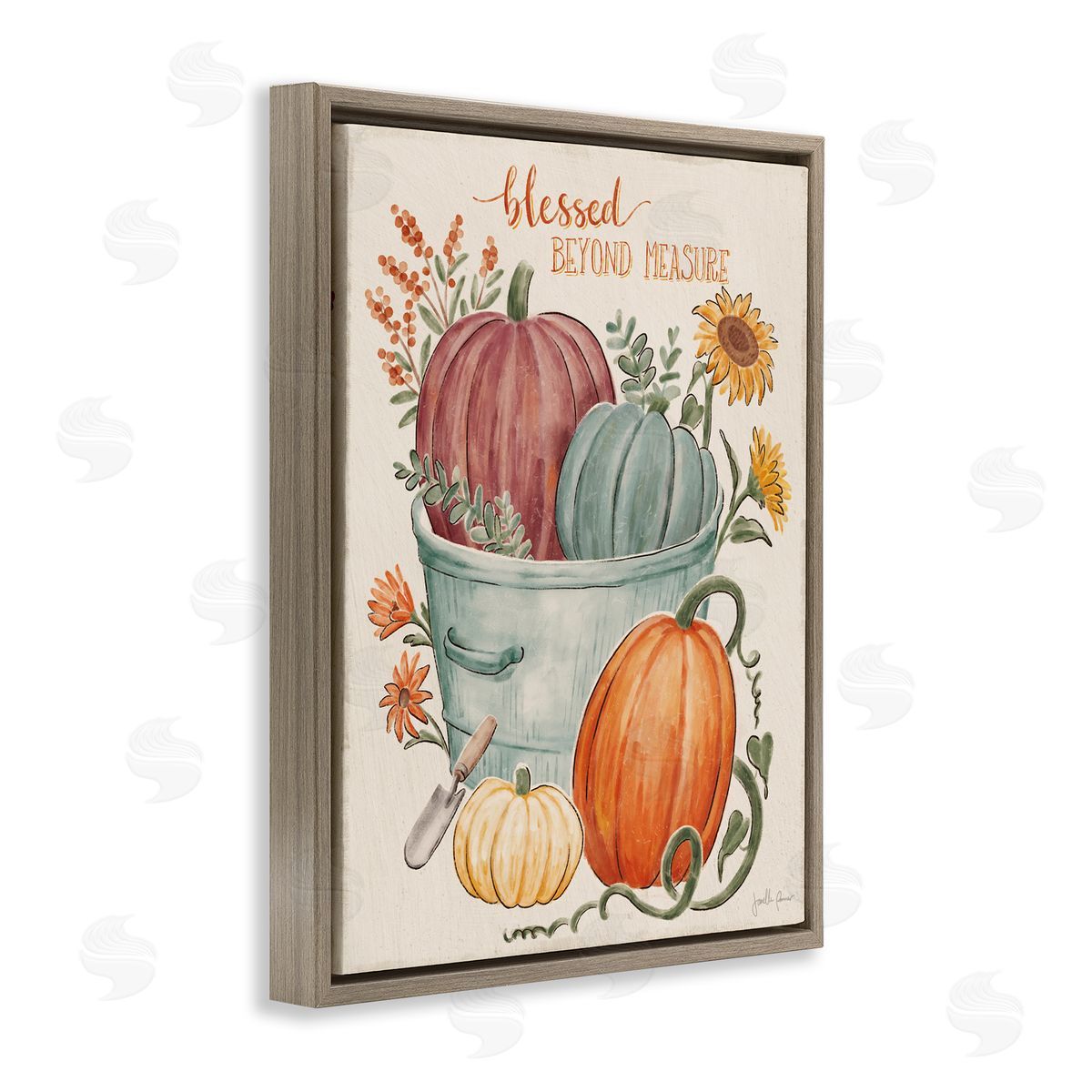 Janelle Penner Blessed Beyond Measure Pumpkin Plants Fall Harvest  Brown Floating Frame Canvas Wall Art Print