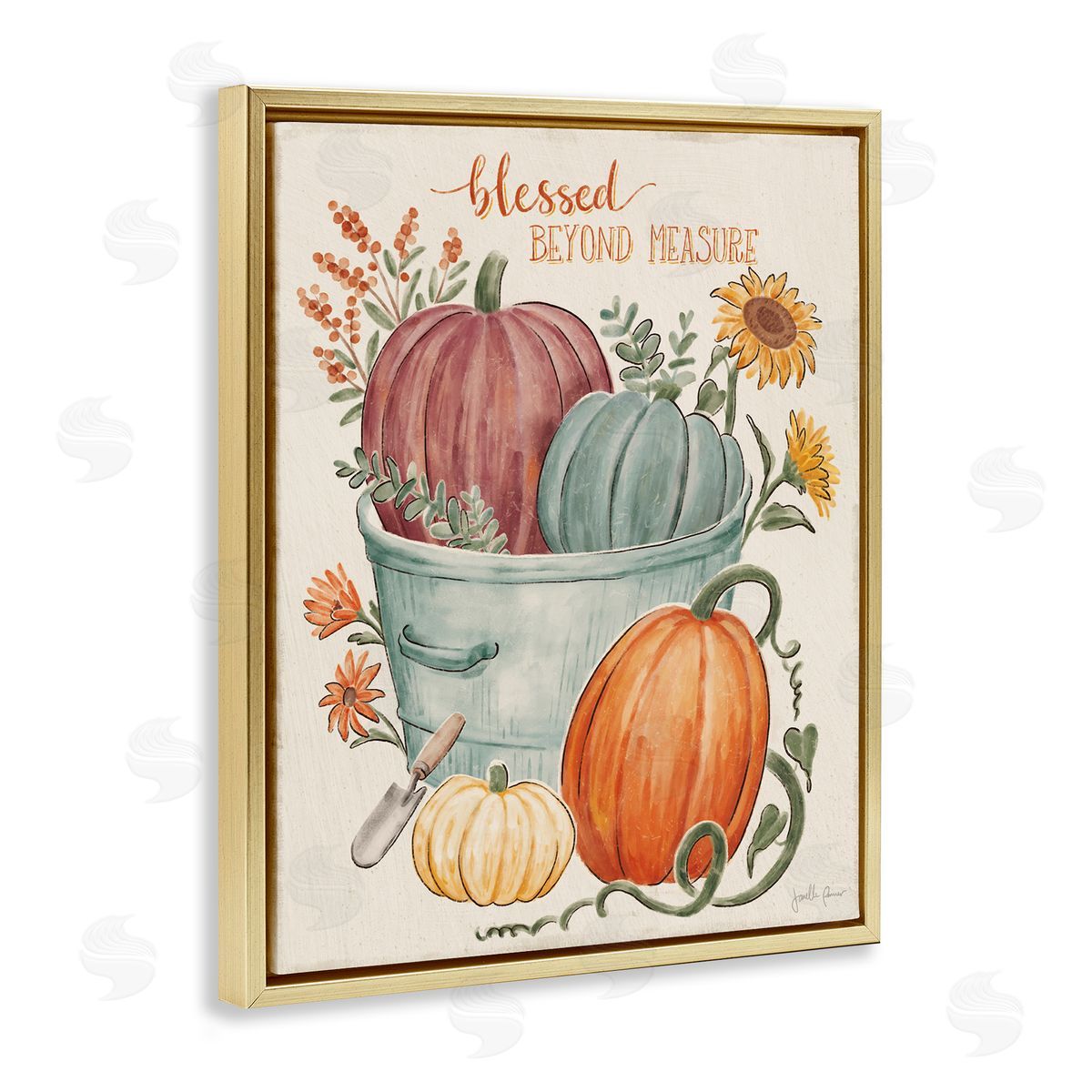 Janelle Penner Blessed Beyond Measure Pumpkin Plants Fall Harvest  Gold Floating Frame Canvas Wall Art Print