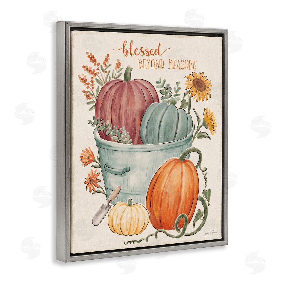 Janelle Penner Blessed Beyond Measure Pumpkin Plants Fall Harvest  Gray Floating Frame Canvas Wall Art Print
