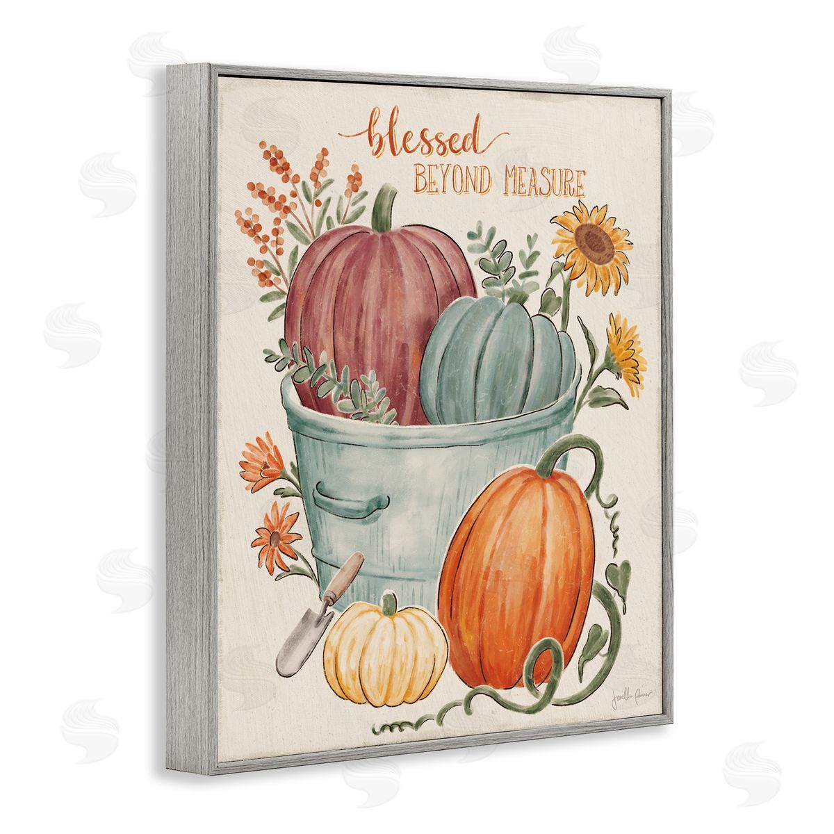 Janelle Penner Blessed Beyond Measure Pumpkin Plants Fall Harvest  Gray Framed Giclee Wall Art Print