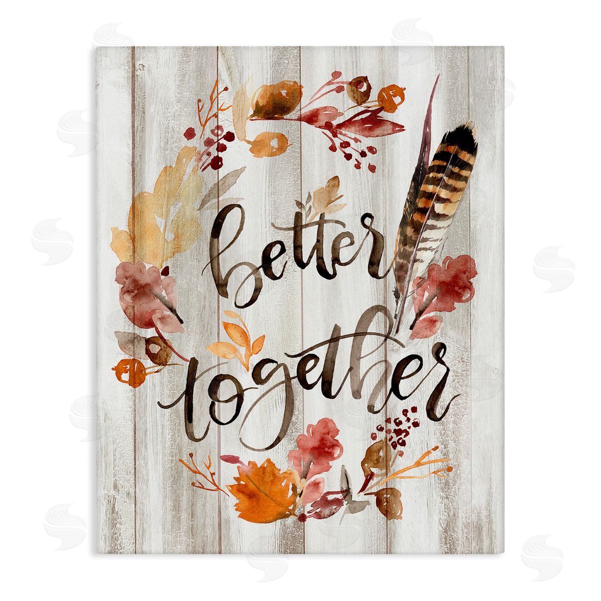 Jennifer Paxton Parker Better Together Rustic Boho Calligraphy Feather Plants Stretched Canvas Wall Art Print