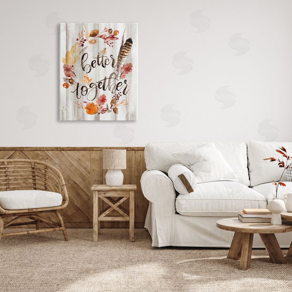 Jennifer Paxton Parker Better Together Rustic Boho Calligraphy Feather Plants Canvas Wall Art Print in Room
