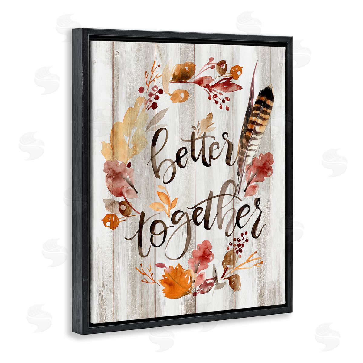 Jennifer Paxton Parker Better Together Rustic Boho Calligraphy Feather Plants Black Floating Frame Canvas Wall Art Print
