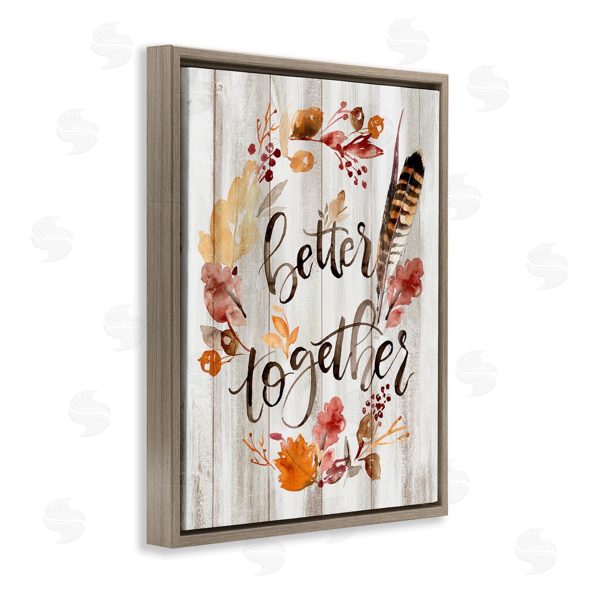 Jennifer Paxton Parker Better Together Rustic Boho Calligraphy Feather Plants Brown Floating Frame Canvas Wall Art Print