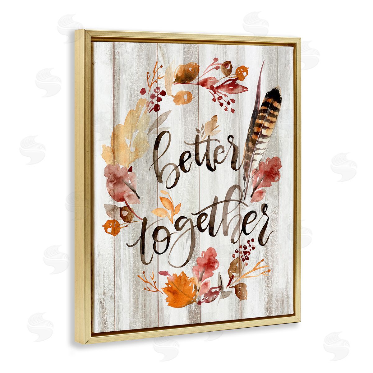 Jennifer Paxton Parker Better Together Rustic Boho Calligraphy Feather Plants Gold Floating Frame Canvas Wall Art Print