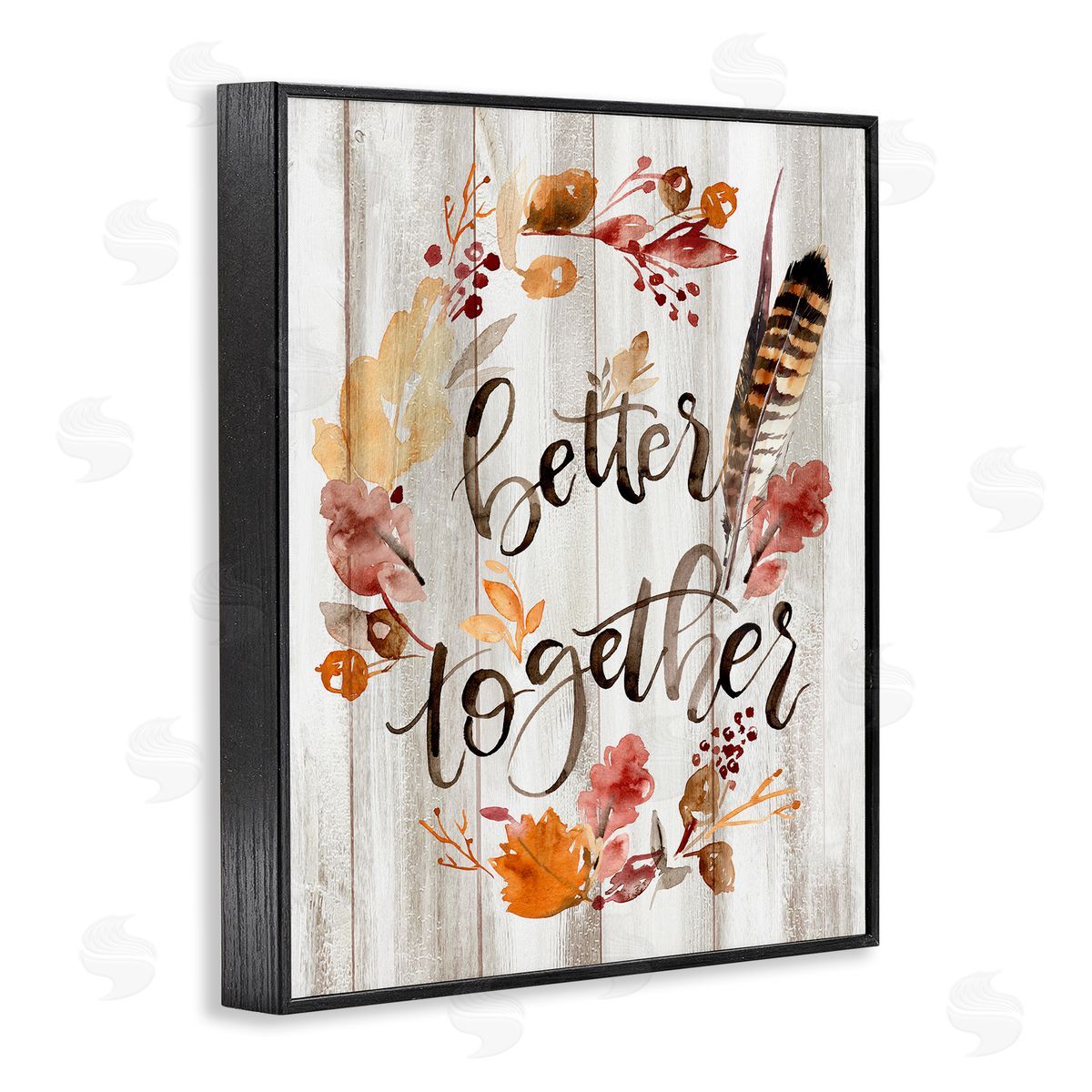 Jennifer Paxton Parker Better Together Rustic Boho Calligraphy Feather Plants Black Framed Giclee Wall Art Print