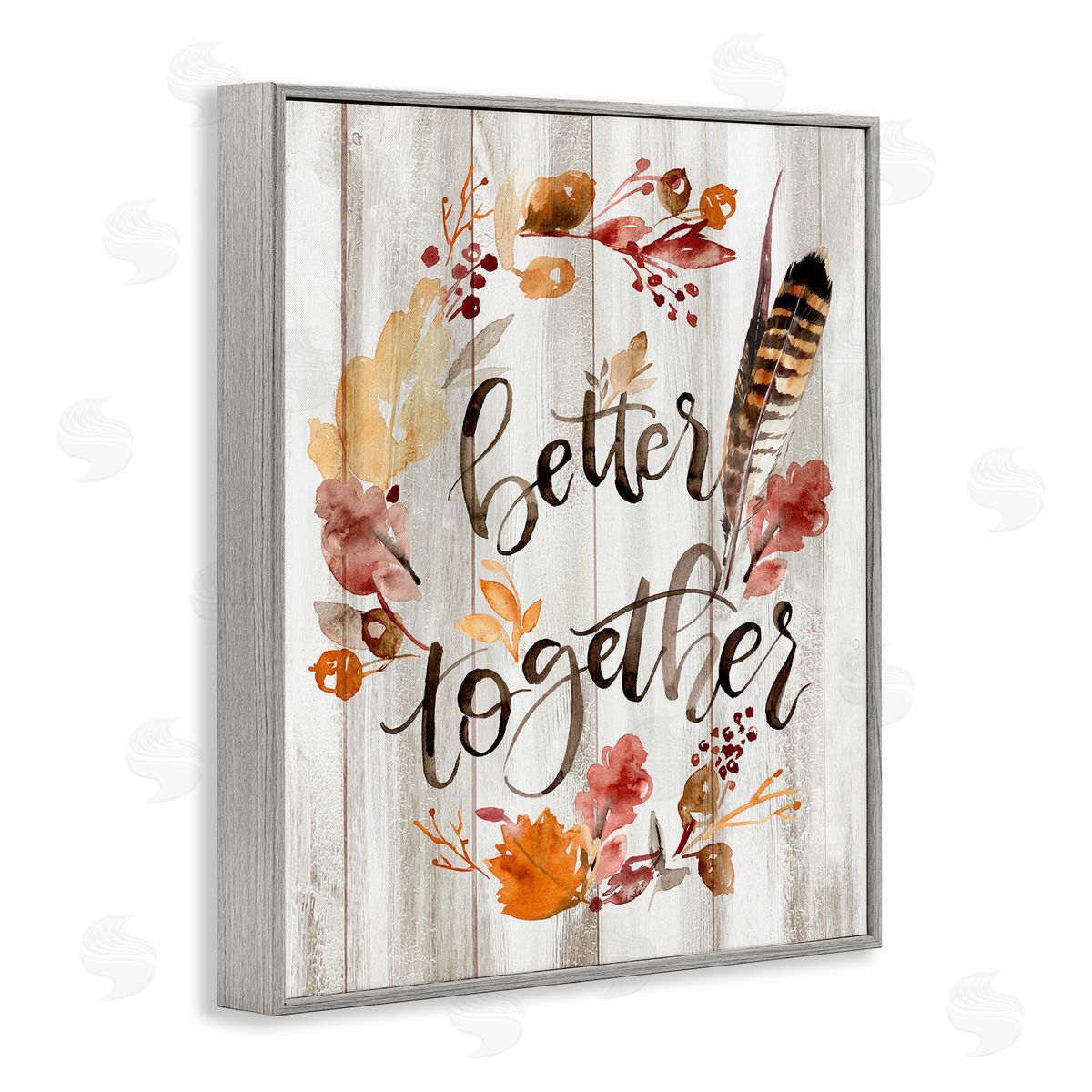 Jennifer Paxton Parker Better Together Rustic Boho Calligraphy Feather Plants Gray Framed Giclee Wall Art Print