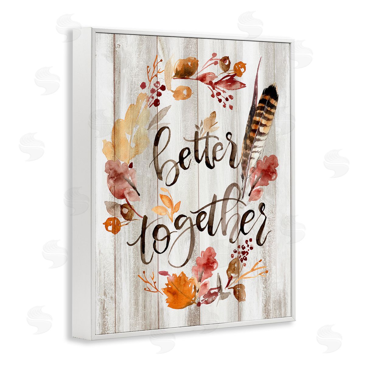Jennifer Paxton Parker Better Together Rustic Boho Calligraphy Feather Plants White Framed Giclee Wall Art Print