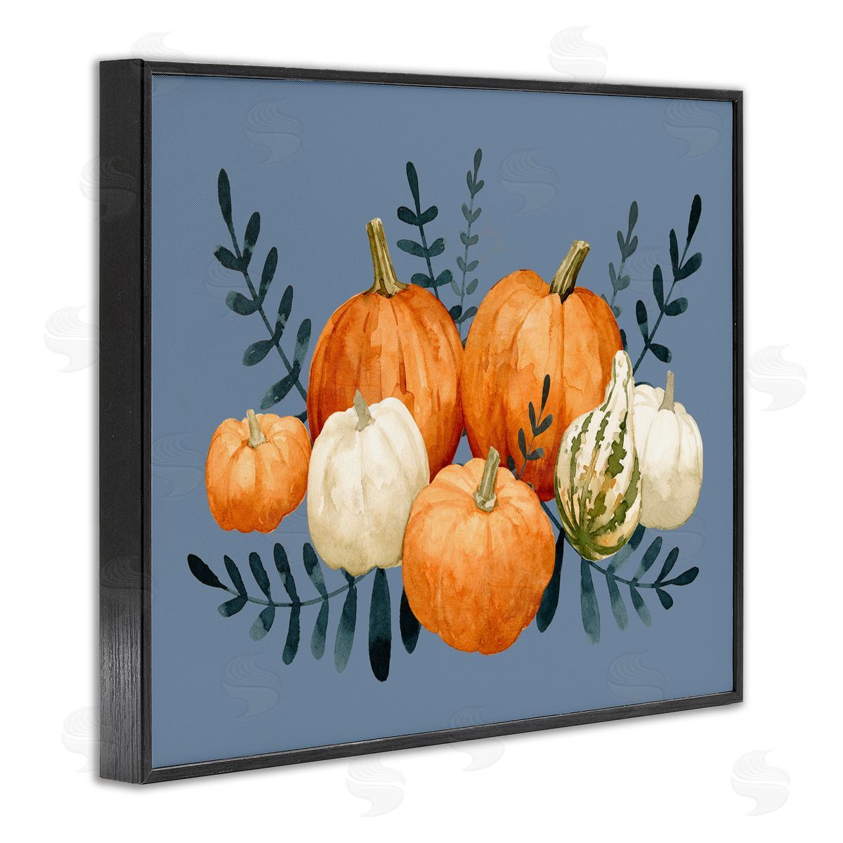 Emma Caroline Round Orange Pumpkins Autumn Harvest Plants Leaves Black Framed Giclee Wall Art Print