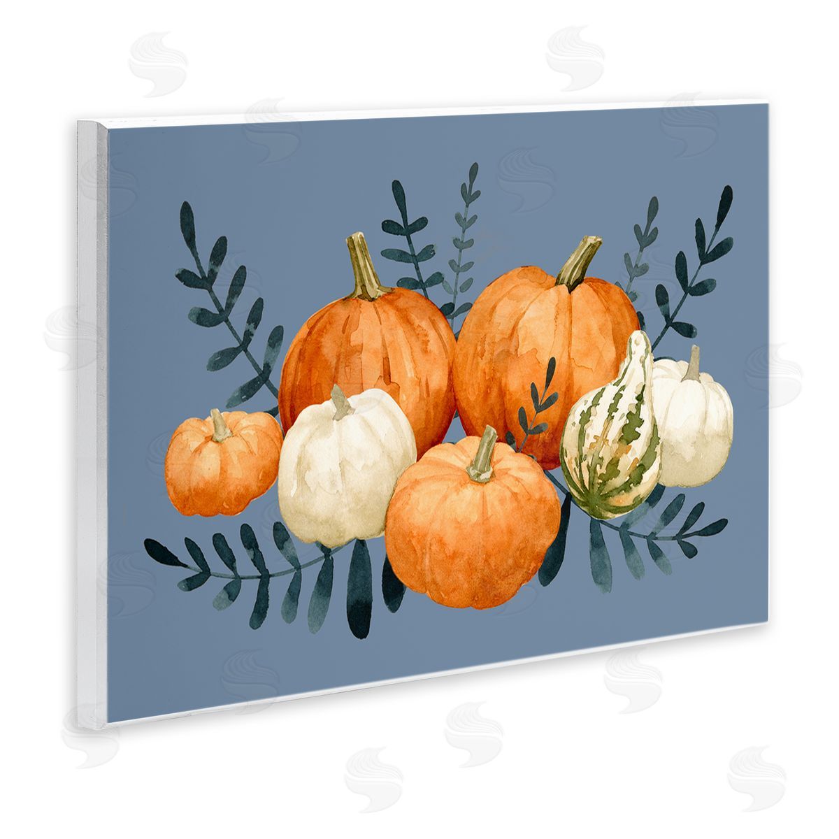 Emma Caroline Round Orange Pumpkins Autumn Harvest Plants Leaves Wall Plaque Art Print